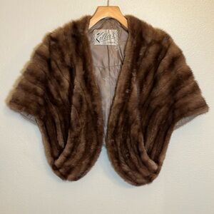 Keller’s Manufacturing Furriers Brown Fur Open Front Cape Shawl Stole Wrap